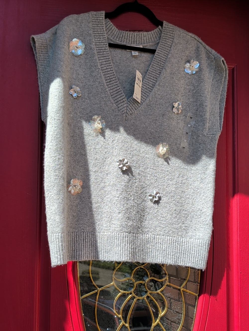 NWT - V-Neck Embellished Gray Sweater Vest